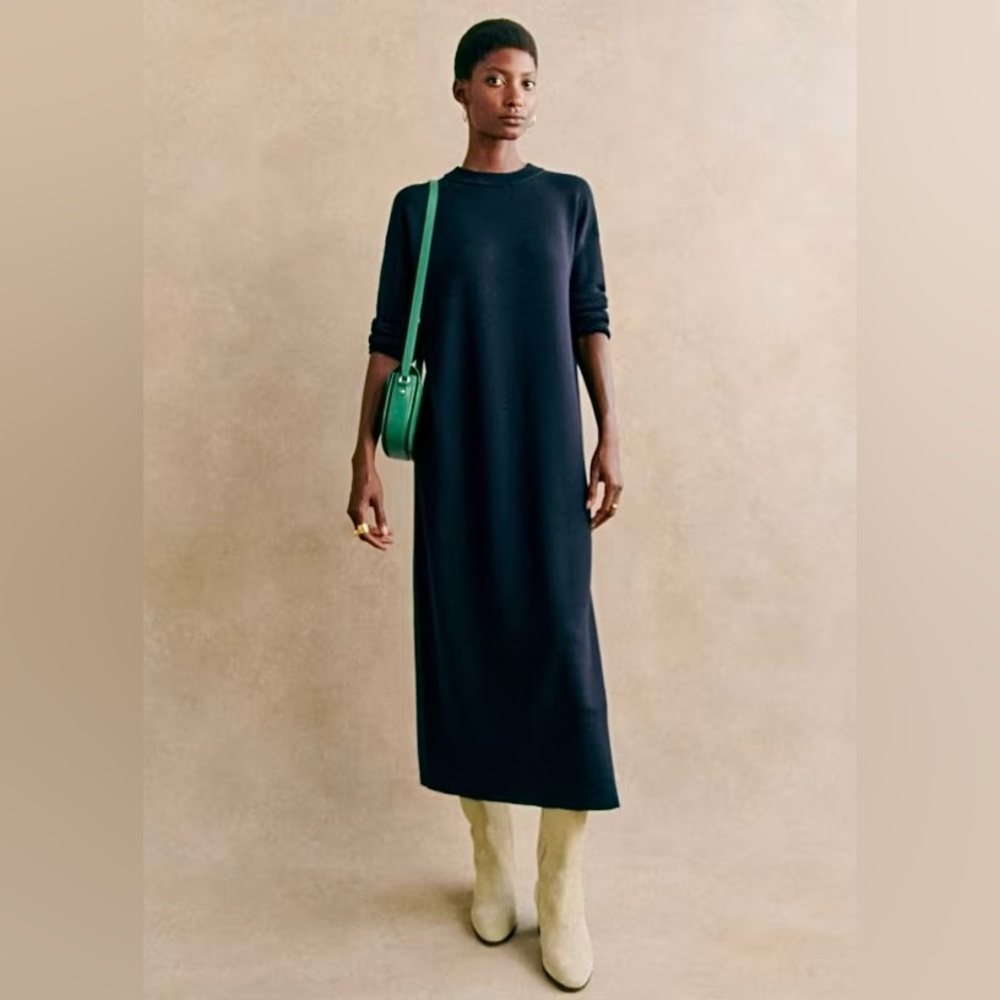 Sezane Merino Wool Janet Dress Navy Blue NWT Size XL